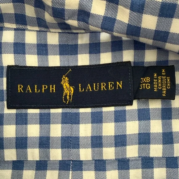 Ralph Lauren Blue and White Gingham Button Down Shirt Big & Tall 3XB 3XL - Picture 4 of 6